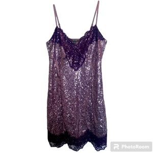 Lace Trim Sequin Purple Slip Dress